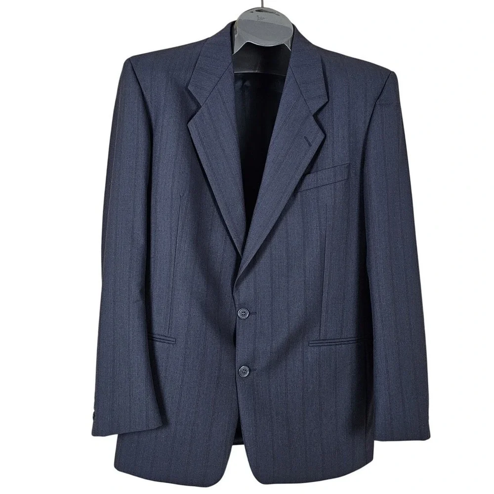 Yves Saint Laurent YSL  Blazer/Sport Coat Mens 42L Blue Striped Wool France Vtg
